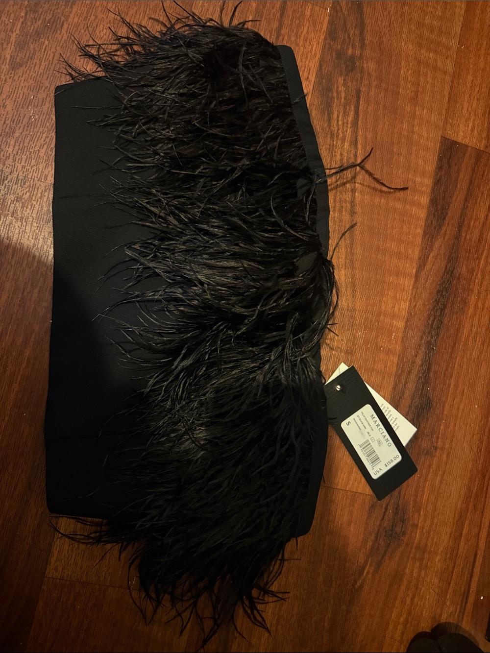 Marciano Black Feather-Trim Mini Skirt